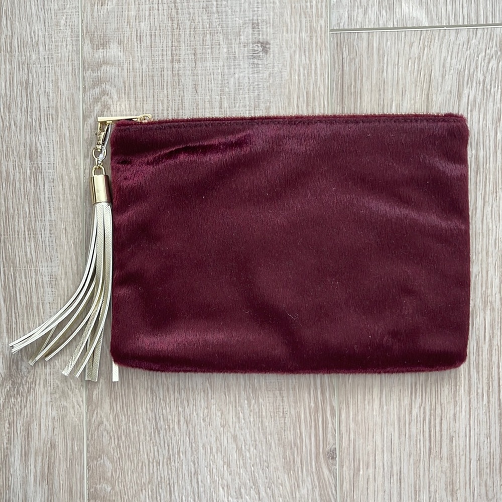 Burgundy faux fur clutch